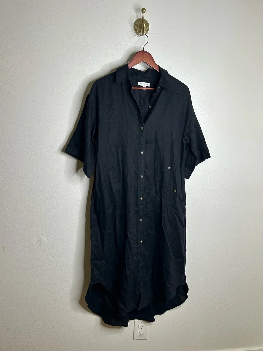 Banana Republic 100% Linen Black Asymmetrical Button Down Shirt Dress - Picture 10 of 15